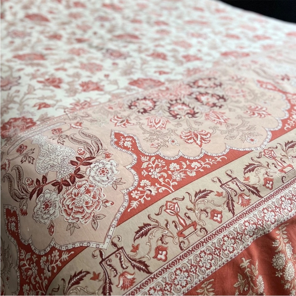 Pottery Barn Tascha Floral Palempore Jacobean Full/Queen Rust Red Duvet Cover